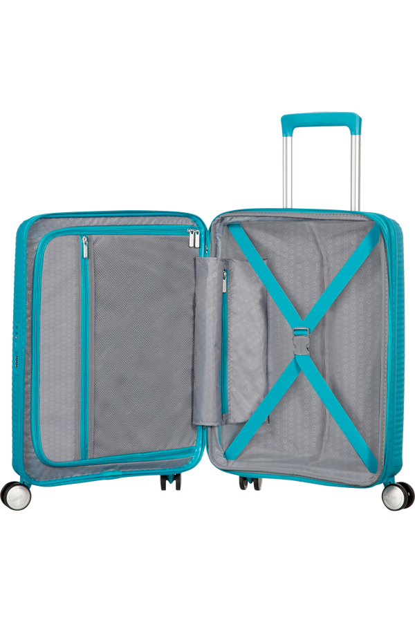 American Tourister Soundbox Spinner, rozšířitelný, 55 cm, letní modrá