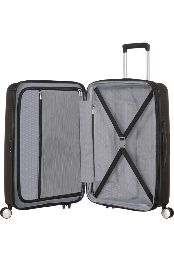 American Tourister Soundbox Spinner, rozšířitelný, 67 cm, temná černá American Tourister Soundbox Spinner, rozšířitelný, 67 cm, temná černá