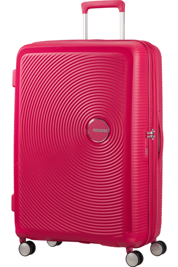 American Tourister Soundbox Spinner, roz&scaron;&iacute;řiteln&yacute;, 77 cm, růžov&yacute; blesk